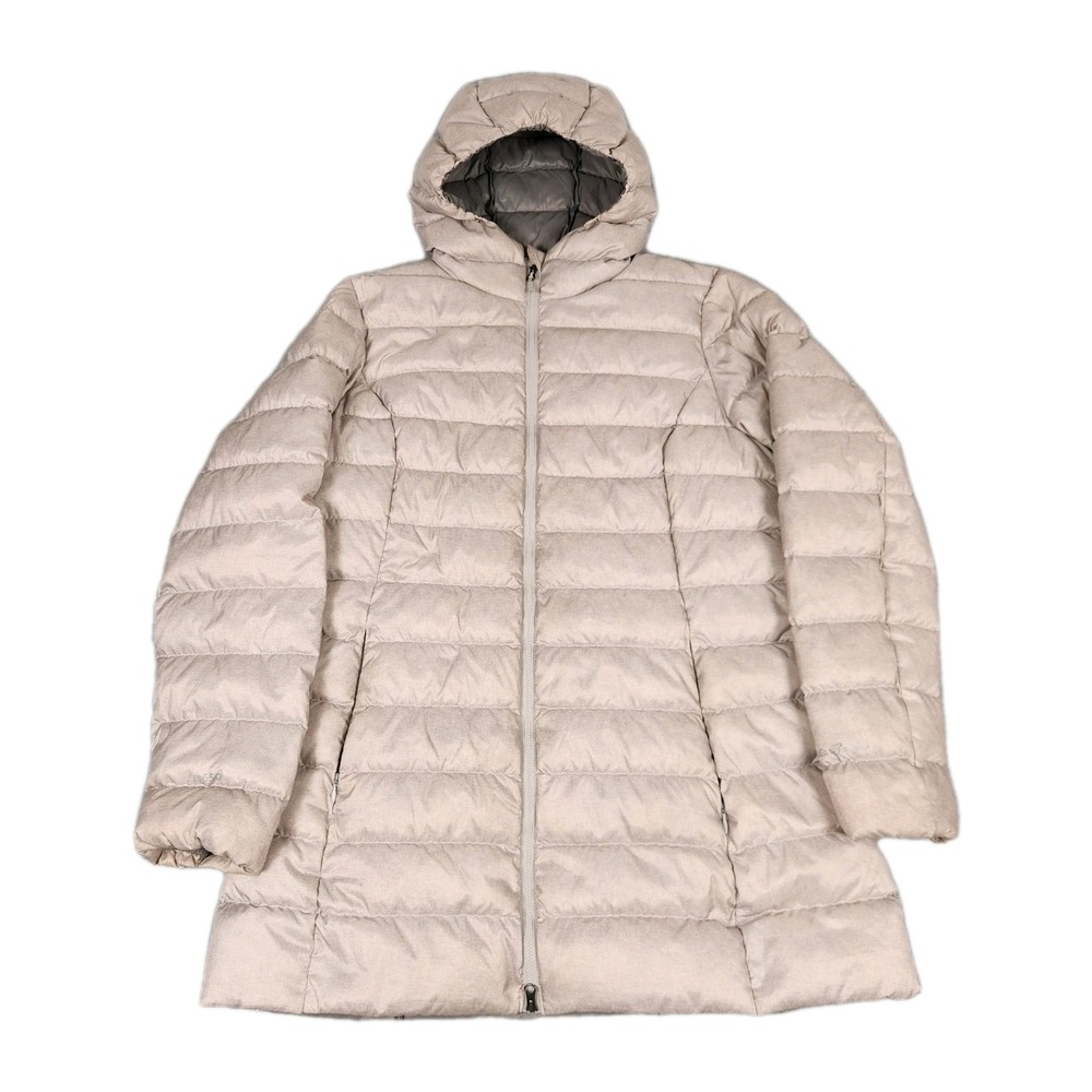 Eddie Bauer Puffer Coat Womens Large Beige EB650 Down Parka Jacket Outdoor